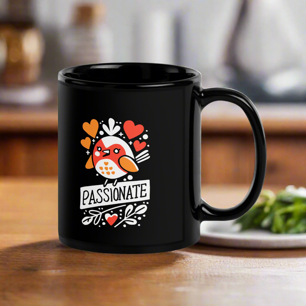 Passionate Robin Black Glossy Mug