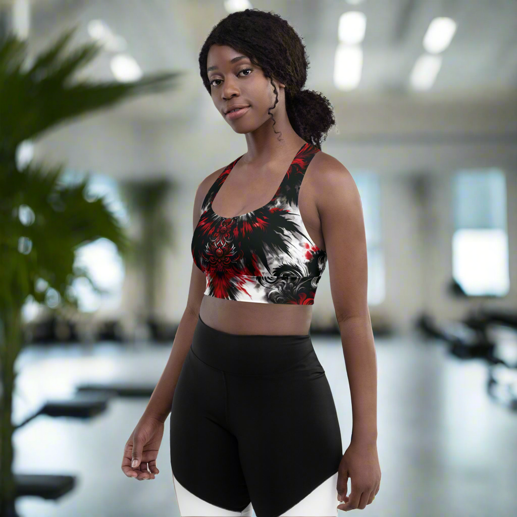 Longline Sports Bra – Crimson Nocturne