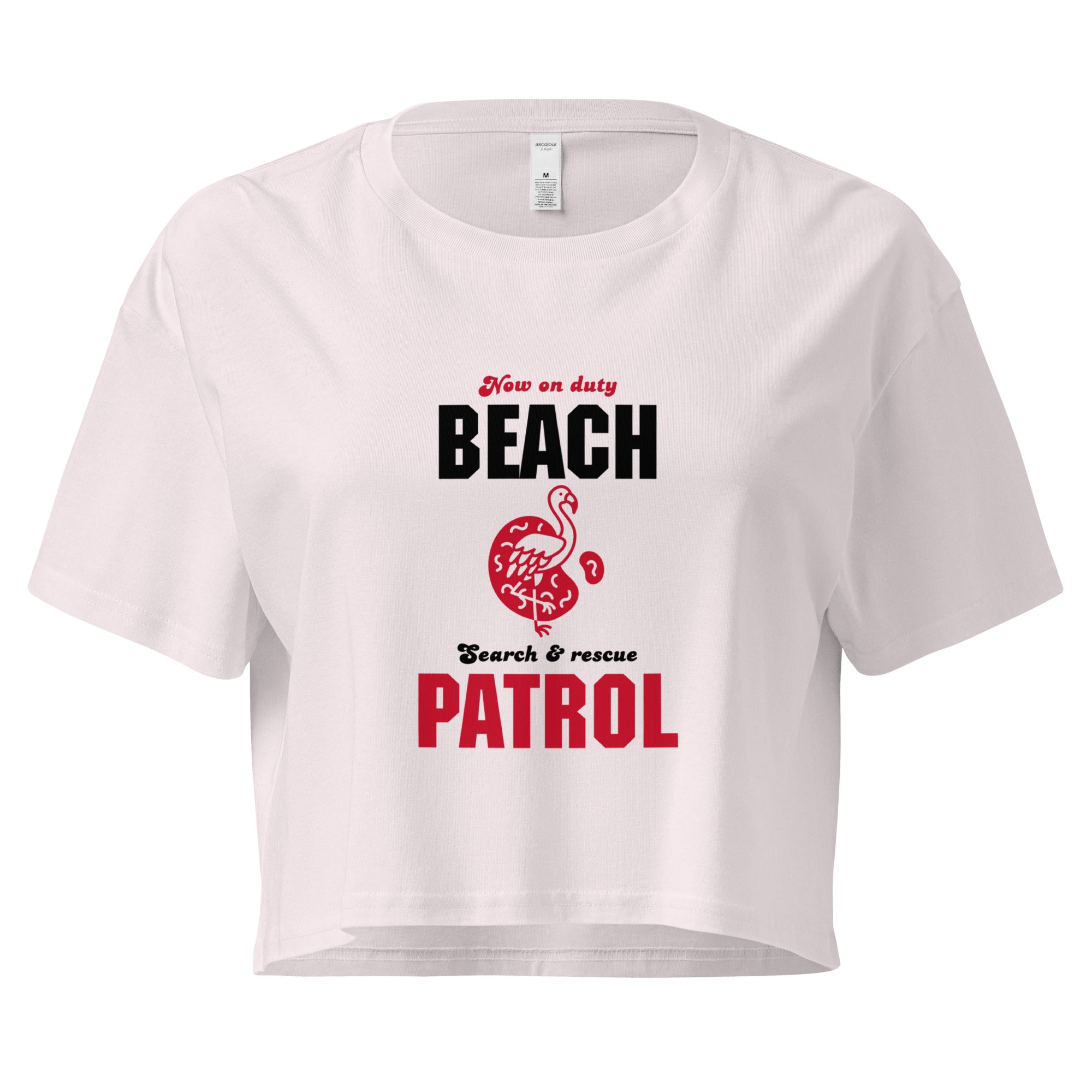 Orchid variant t-shirt with 'Beach Patrol' text and graphic on a white background