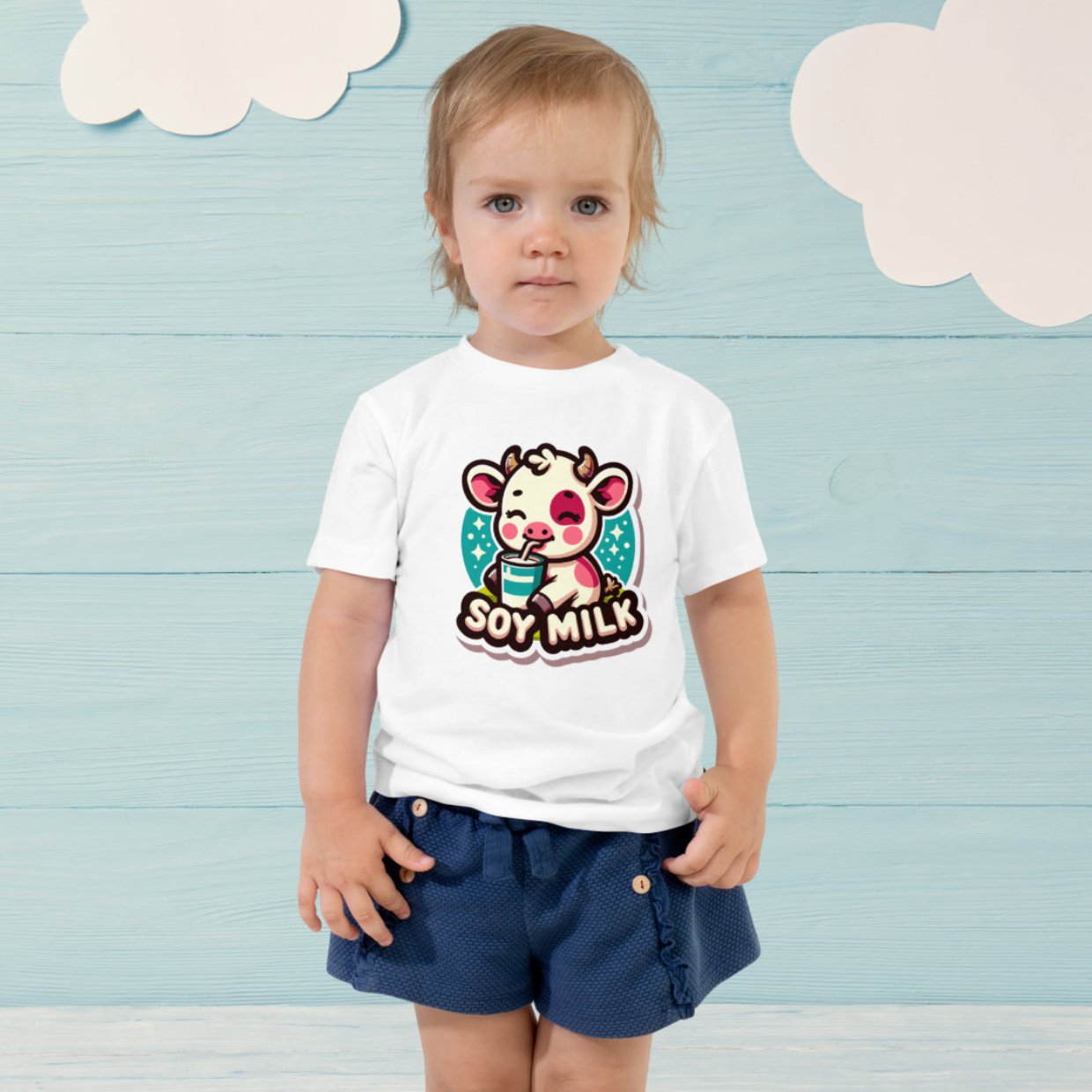 Toddler Short Sleeve Tee Cow Drinking SOY Milk - ErdeGora