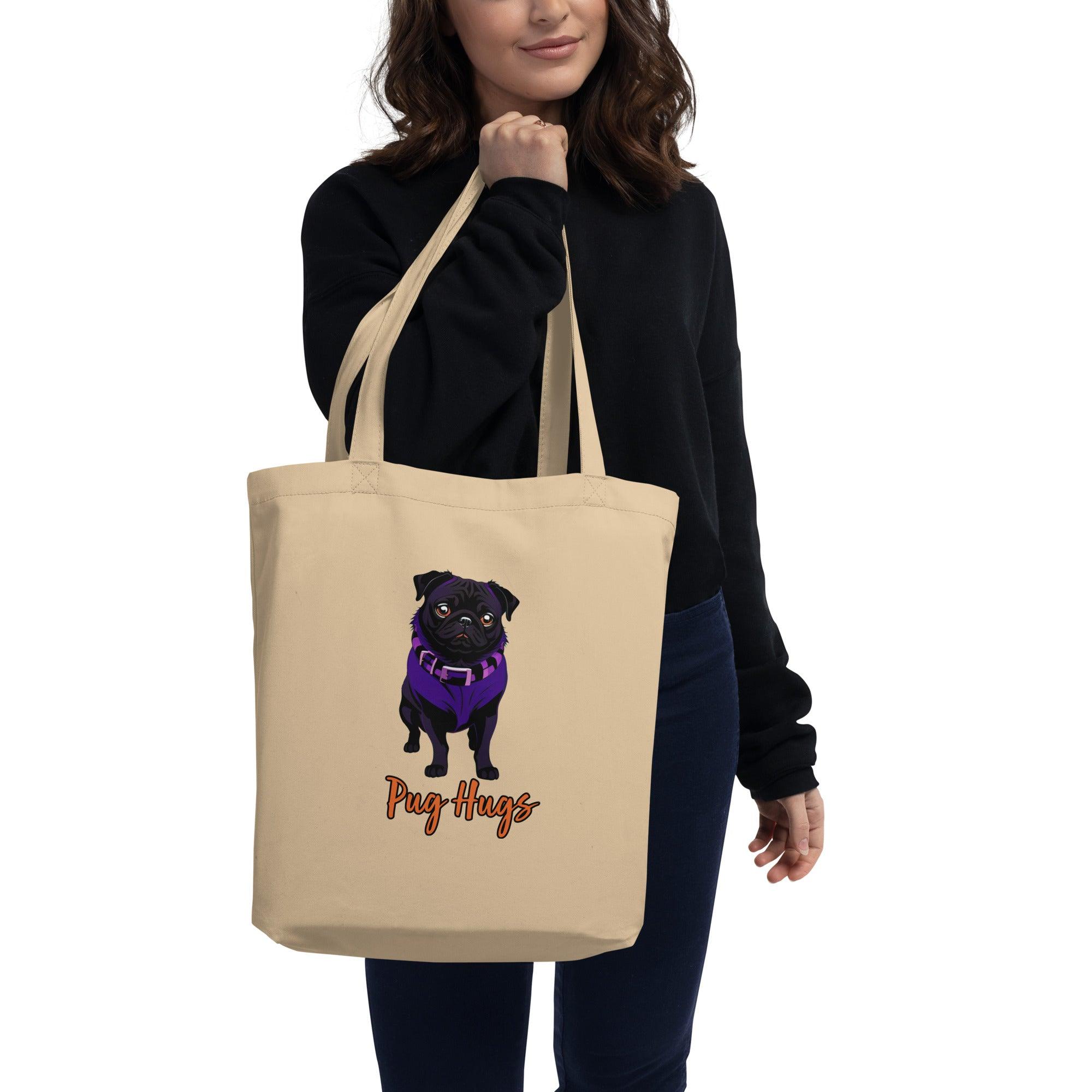 Oyster Eco Tote Bag Violet Pug Hugs - ErdeGora