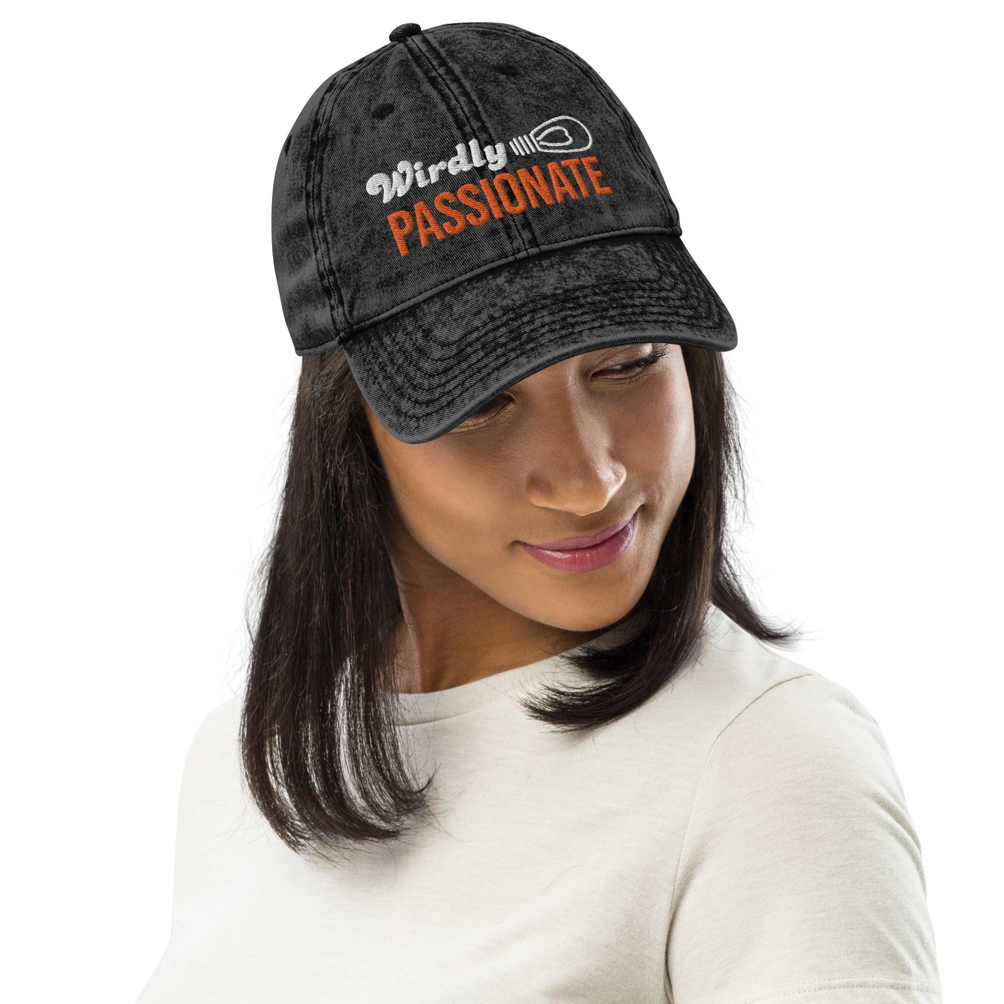 Personalize it! Black Embroidered Vintage Cotton Twill Cap Weirdly Passionate - ErdeGora