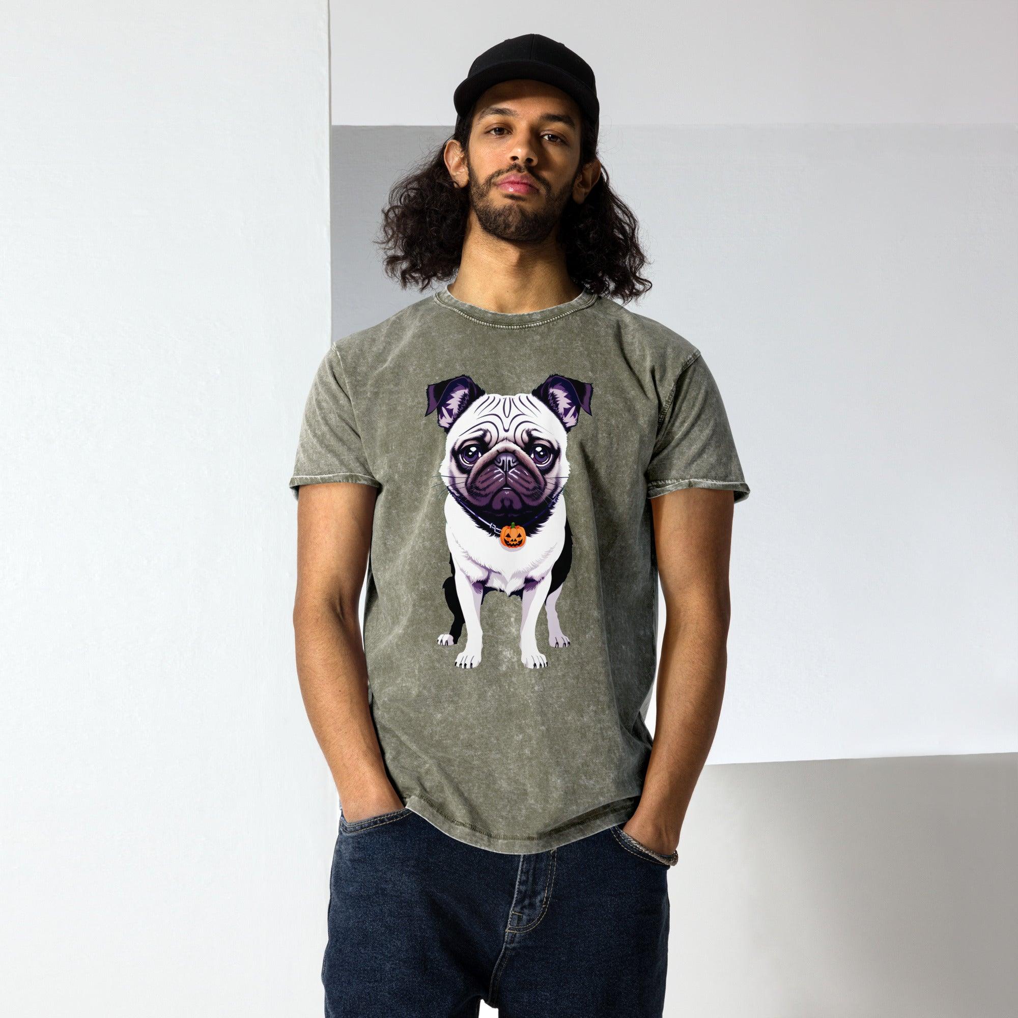 Unisex Denim T-Shirt Halloween Pug Dog - ErdeGora