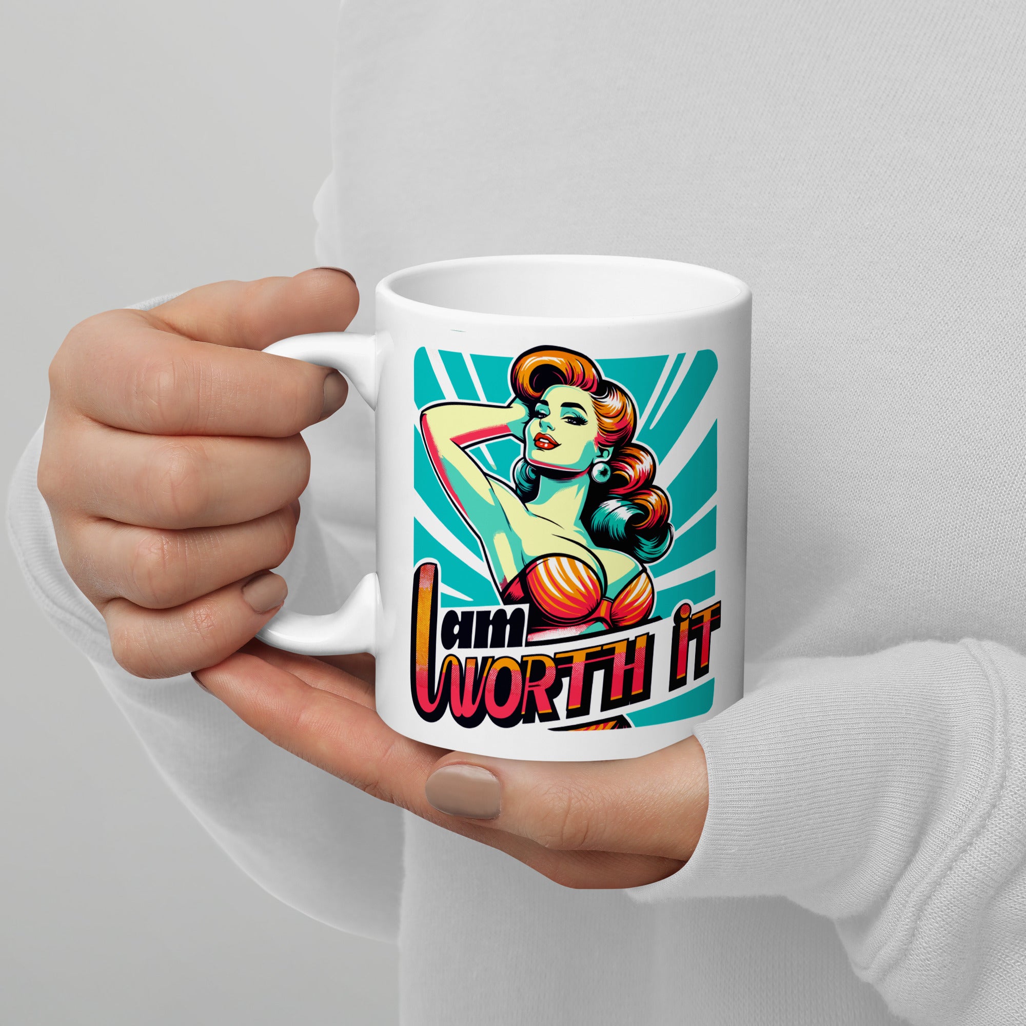 White Glossy Mug I Am Worth IT - ErdeGora