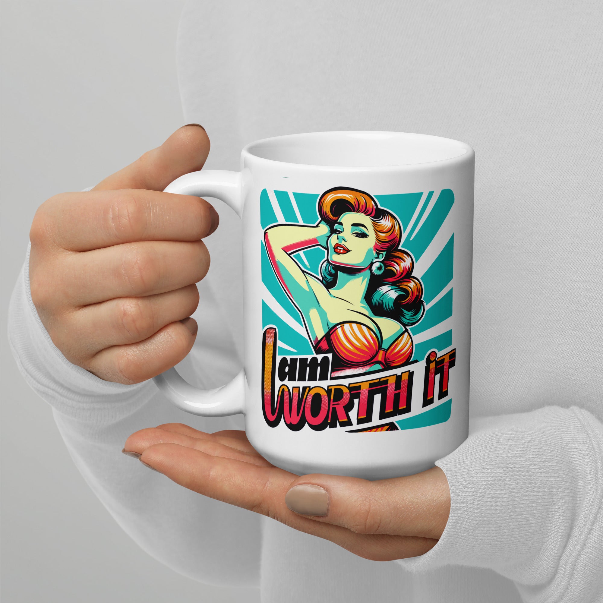 White Glossy Mug I Am Worth IT - ErdeGora