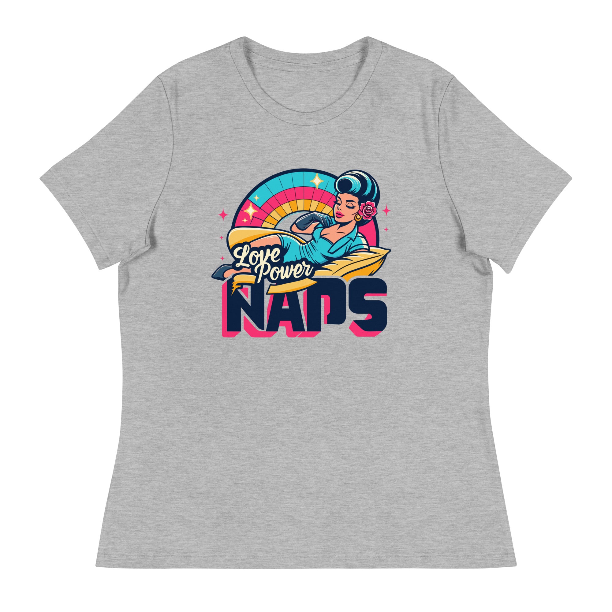 Women's Relaxed T-Shirt Love Power Naps - ErdeGora