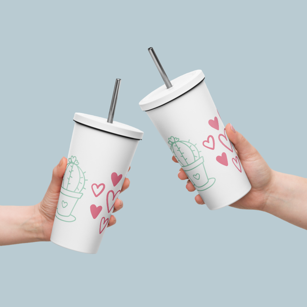 Insulated Tumbler With a Straw Naughty Vibes Cactus - ErdeGora