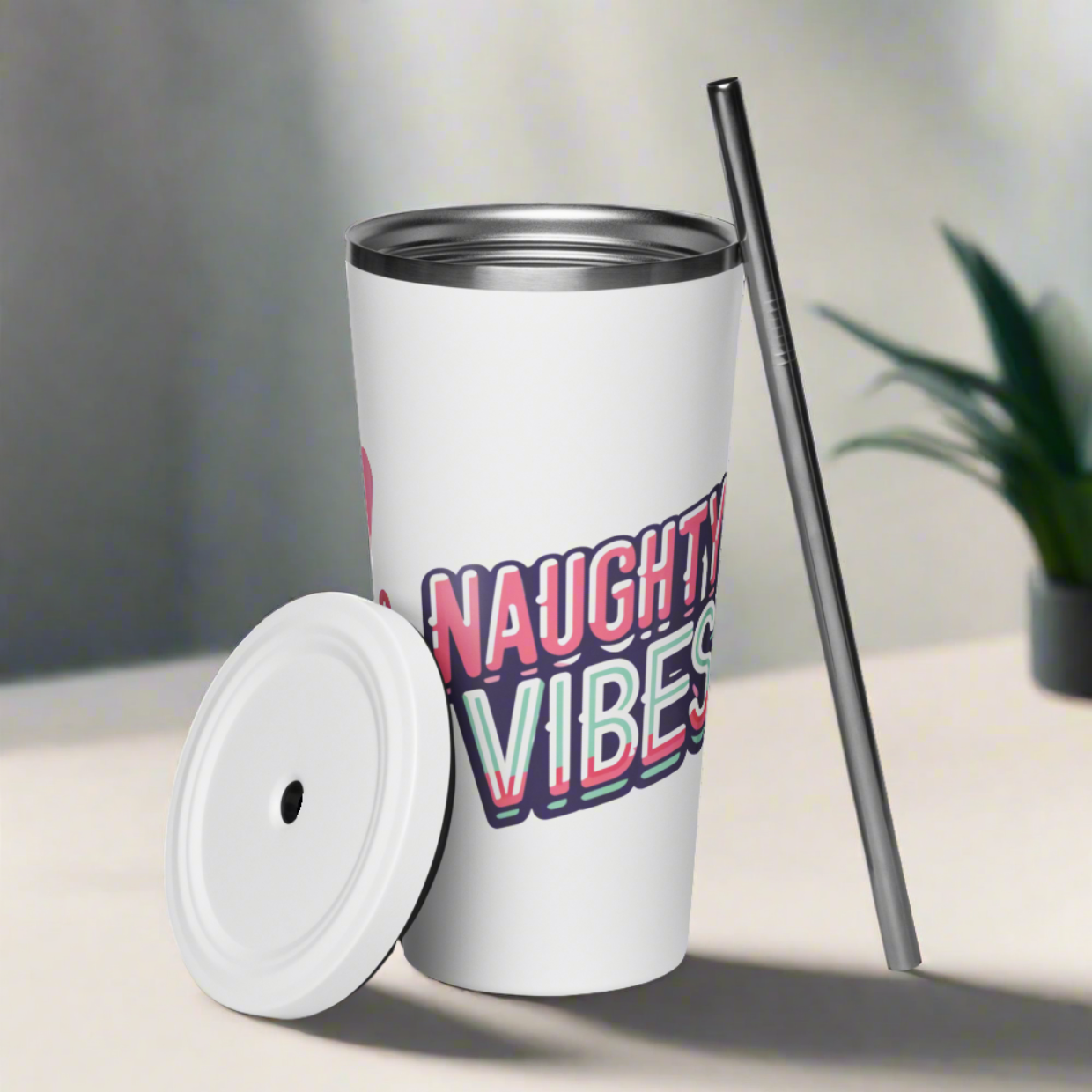 Insulated Tumbler With a Straw Naughty Vibes Cactus - ErdeGora