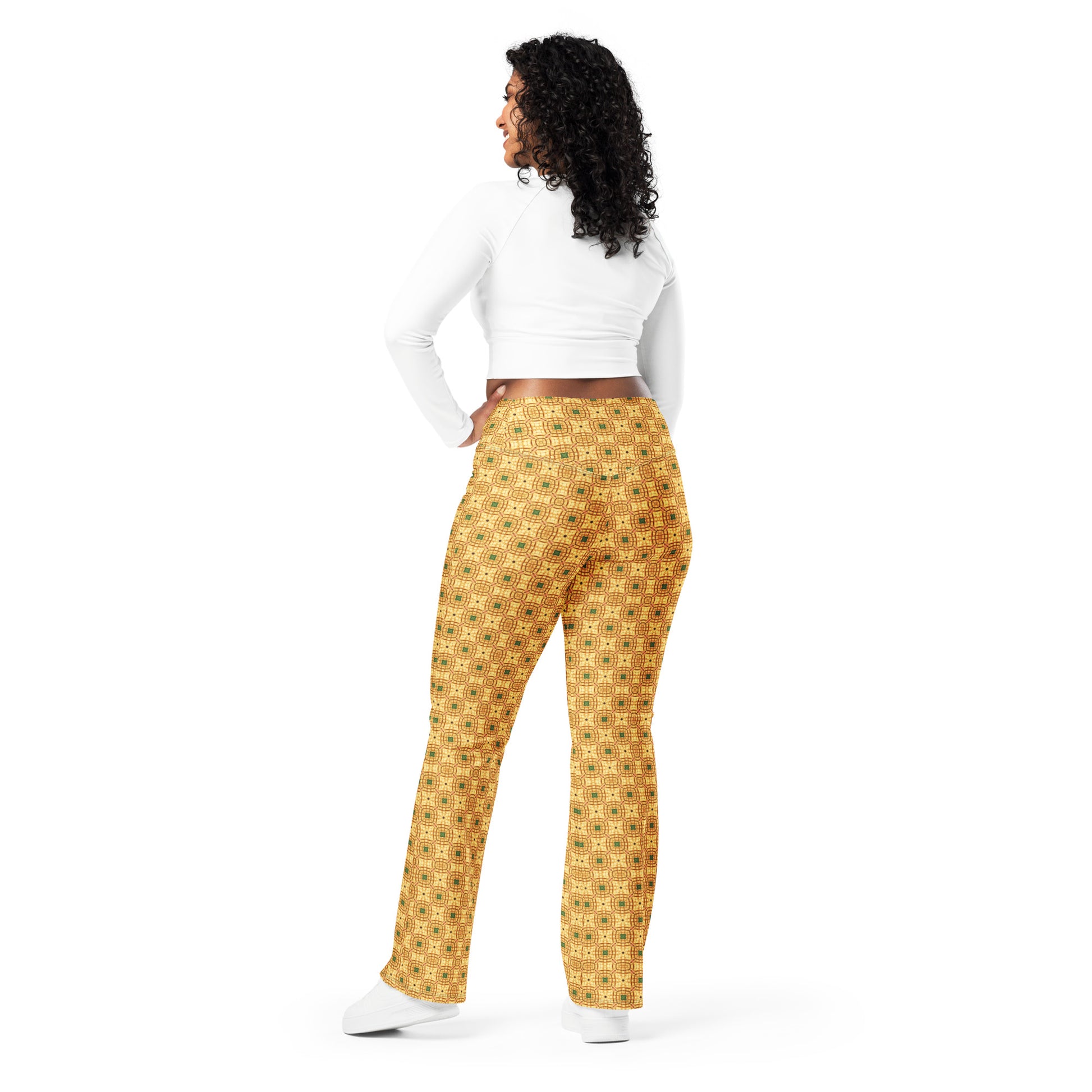 High-Rise Flared Leggings Golden Emerald Tiles - ErdeGora