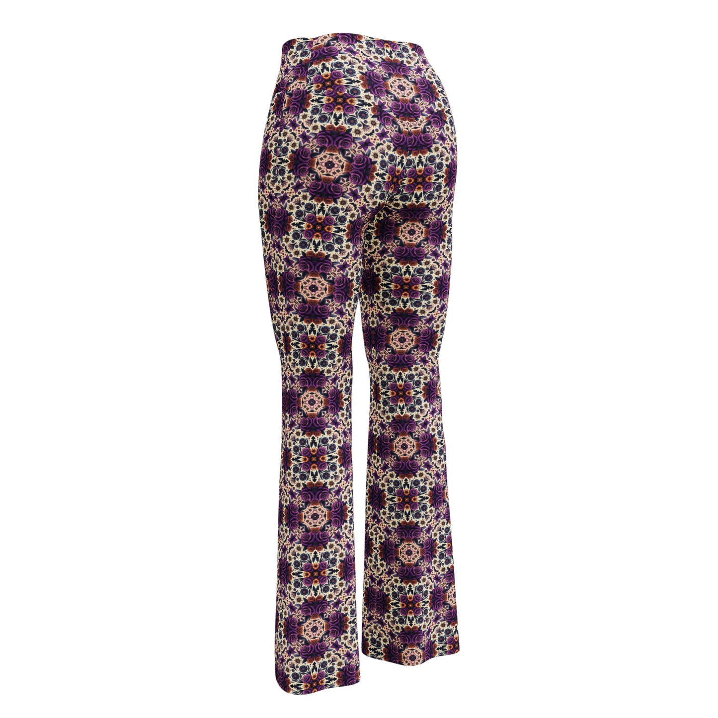 High-Rise Flared Leggings Purple Roses - ErdeGora