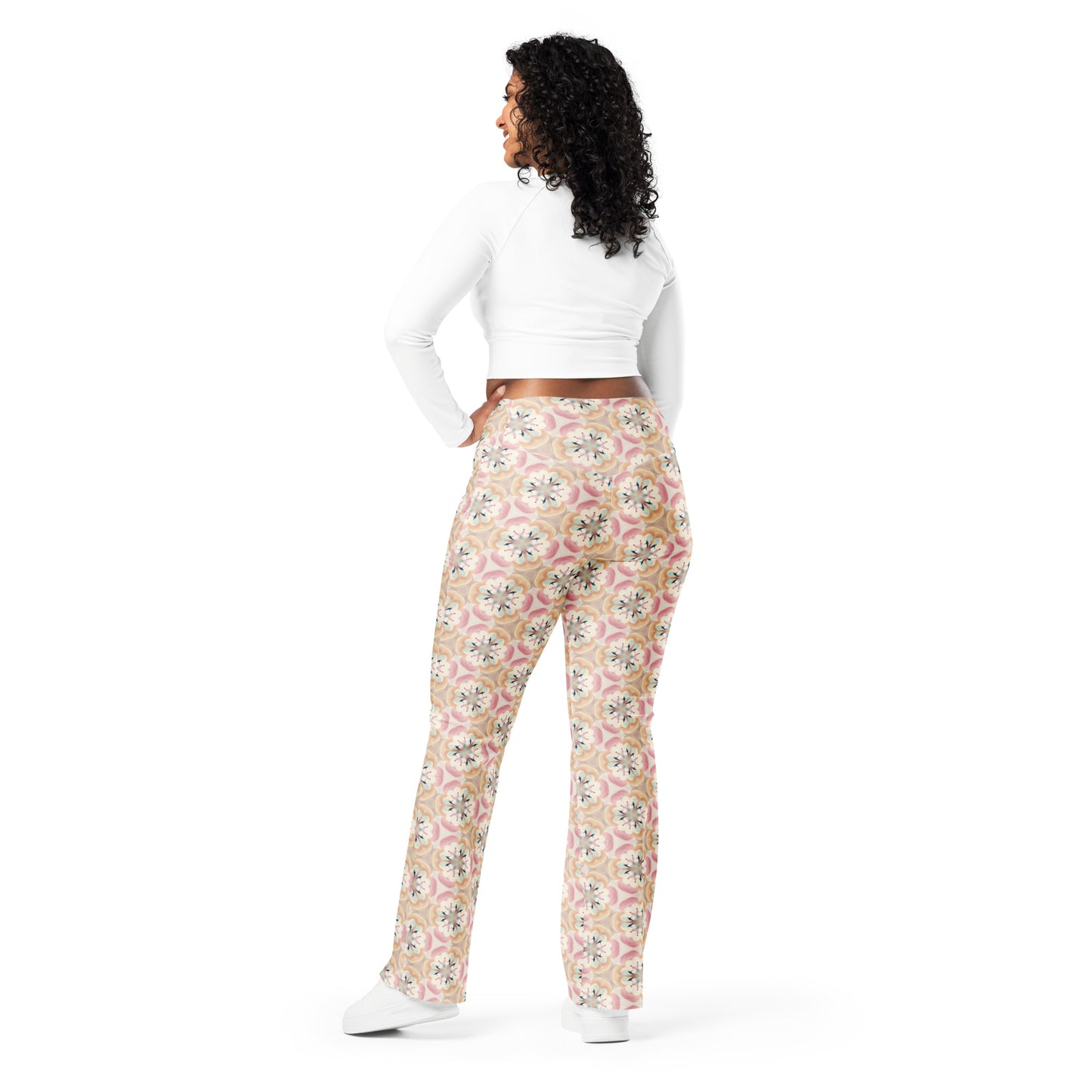 High-Rise Flared Leggings Pastel Petals - ErdeGora