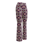 High-Rise Flared Leggings Purple Roses - ErdeGora