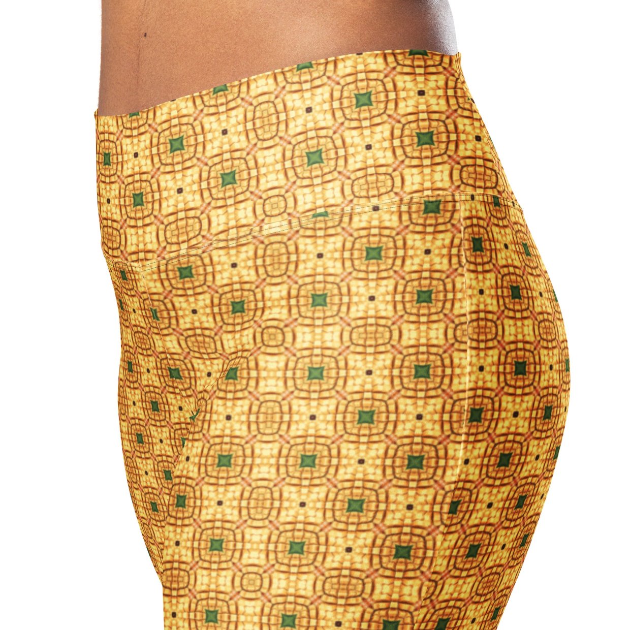 High-Rise Flared Leggings Golden Emerald Tiles - ErdeGora