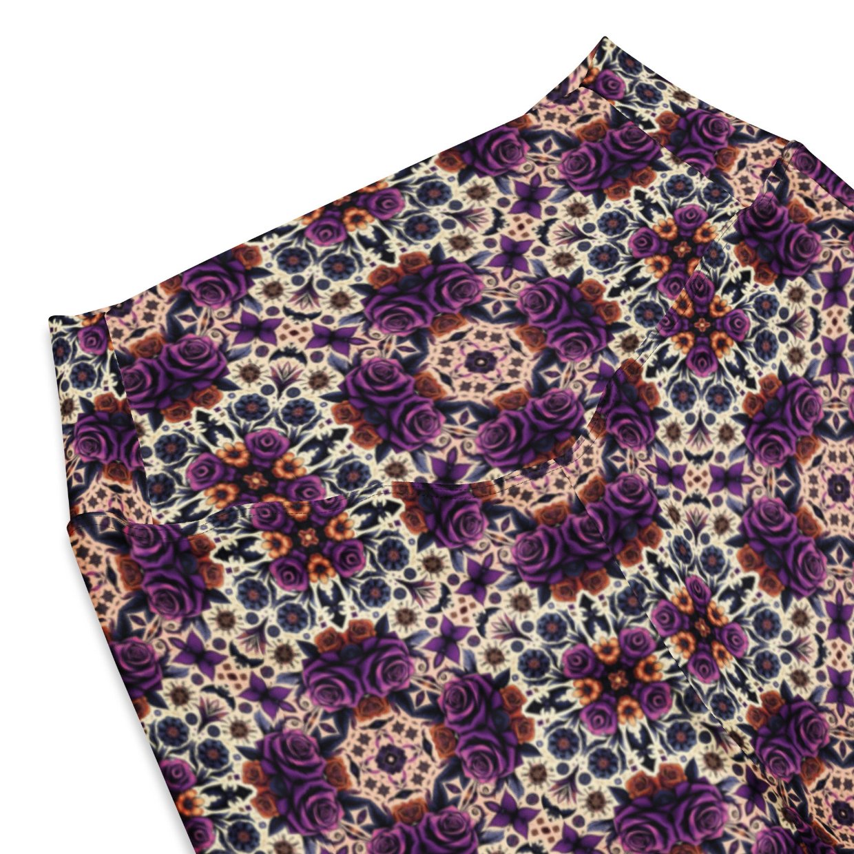 High-Rise Flared Leggings Purple Roses - ErdeGora