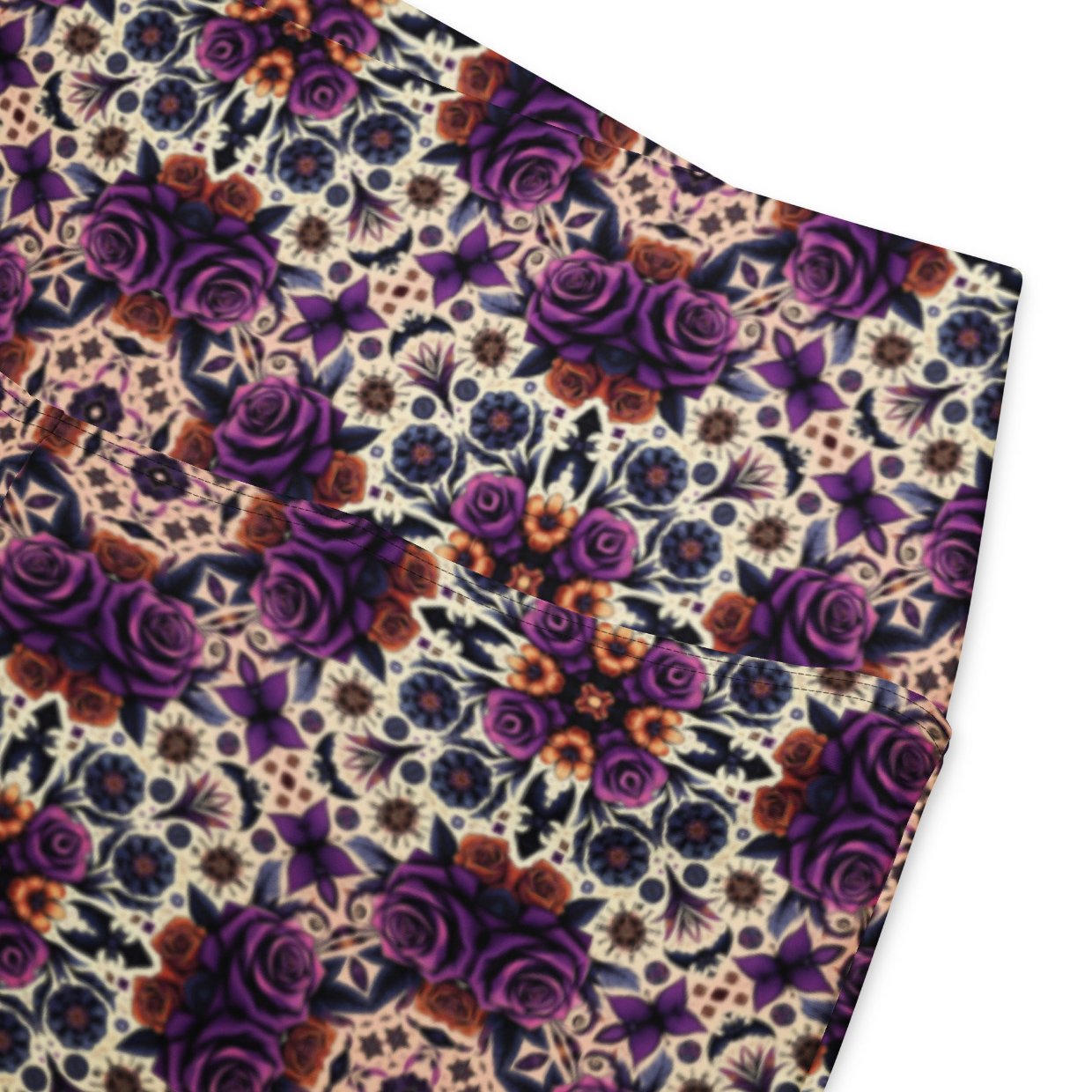 High-Rise Flared Leggings Purple Roses - ErdeGora