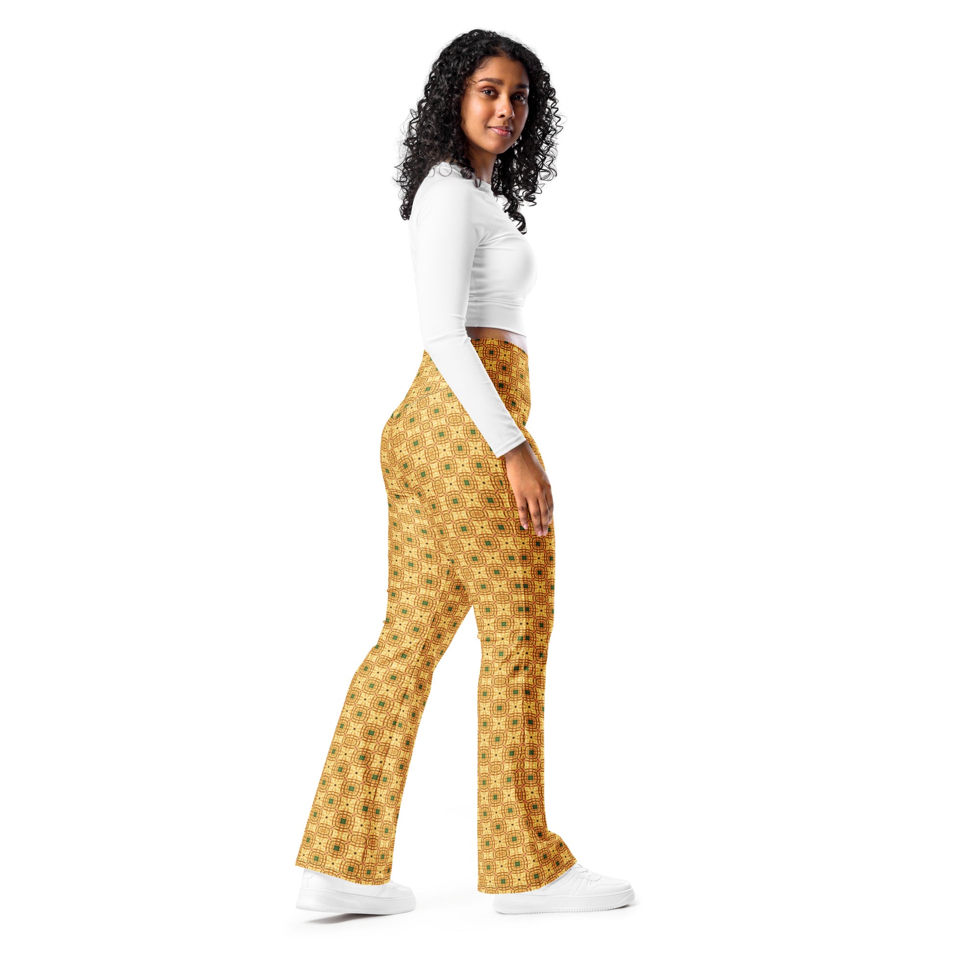 High-Rise Flared Leggings Golden Emerald Tiles - ErdeGora