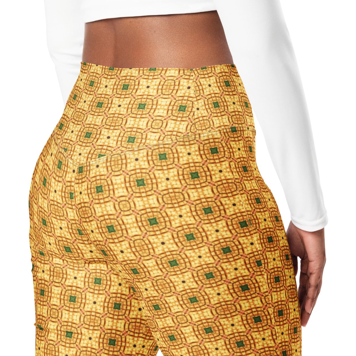 High-Rise Flared Leggings Golden Emerald Tiles - ErdeGora