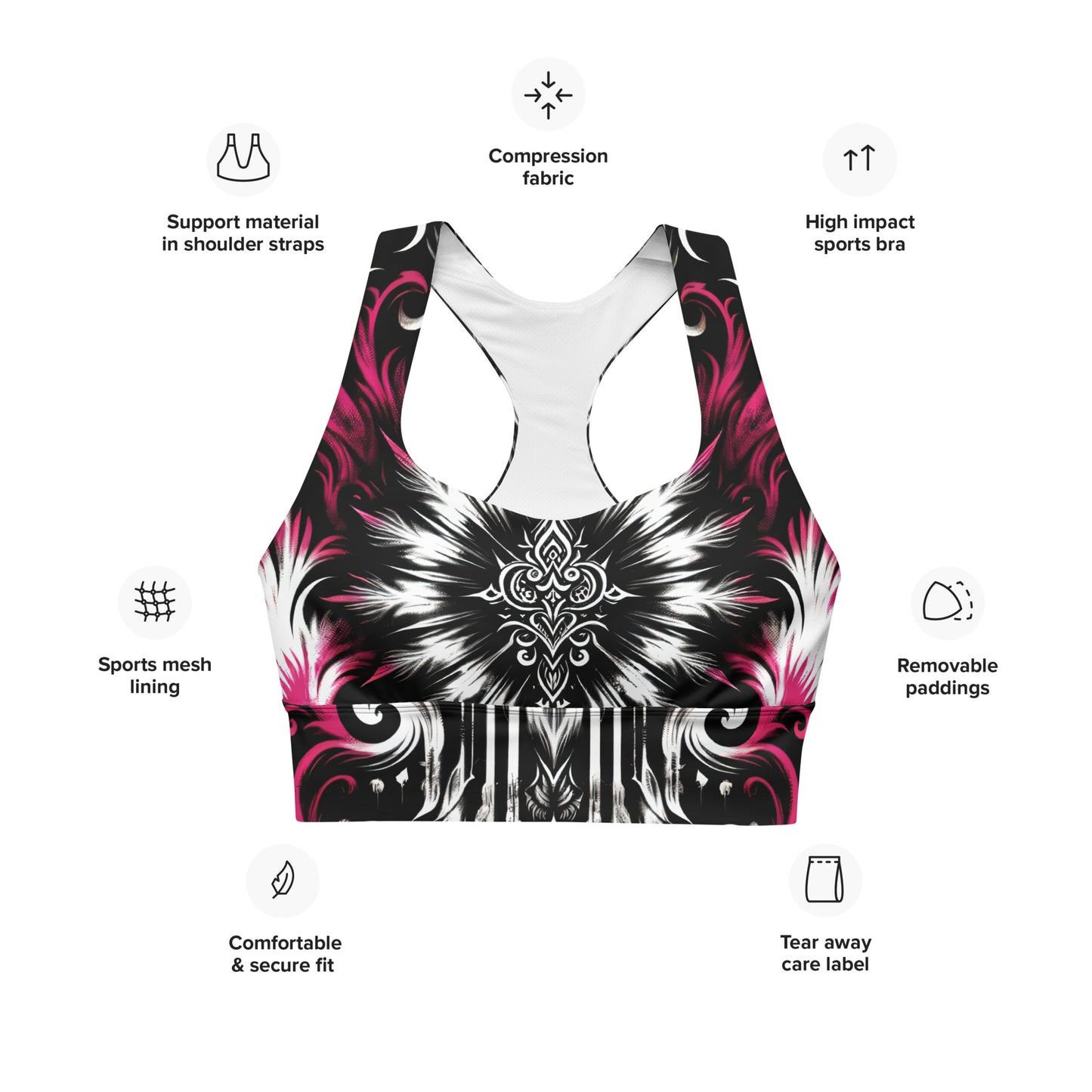 Longline Sports Bra Gothic Blossom - ErdeGora