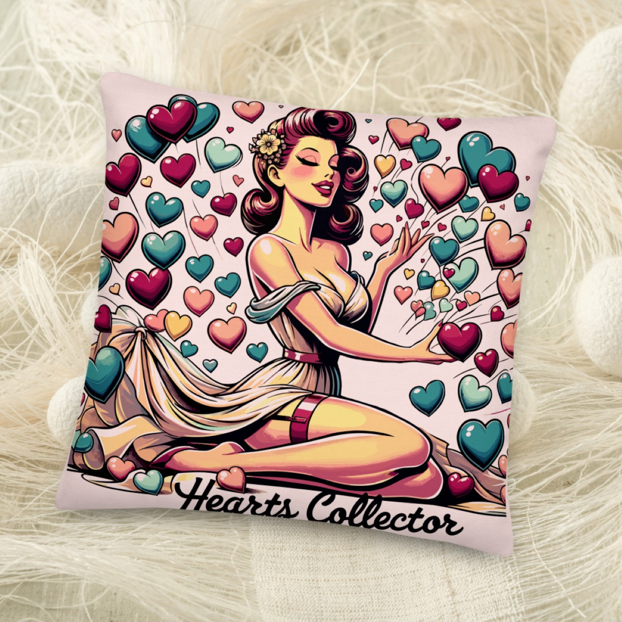 Premium Pillow Pin-Up Hearts Collector Elegance - ErdeGora