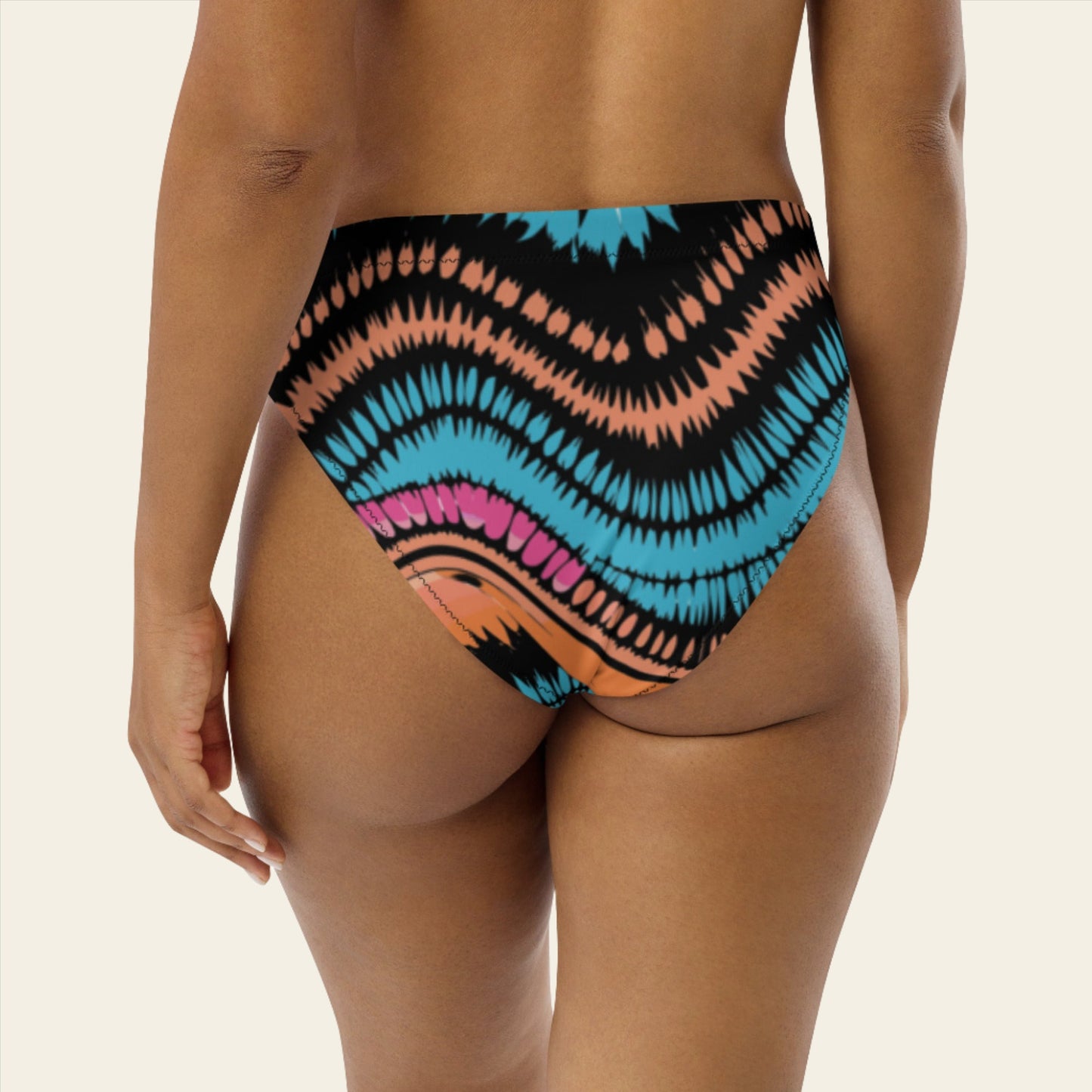 Recycled High-Waisted Bikini Bottom Peachy Crush Waves - ErdeGora