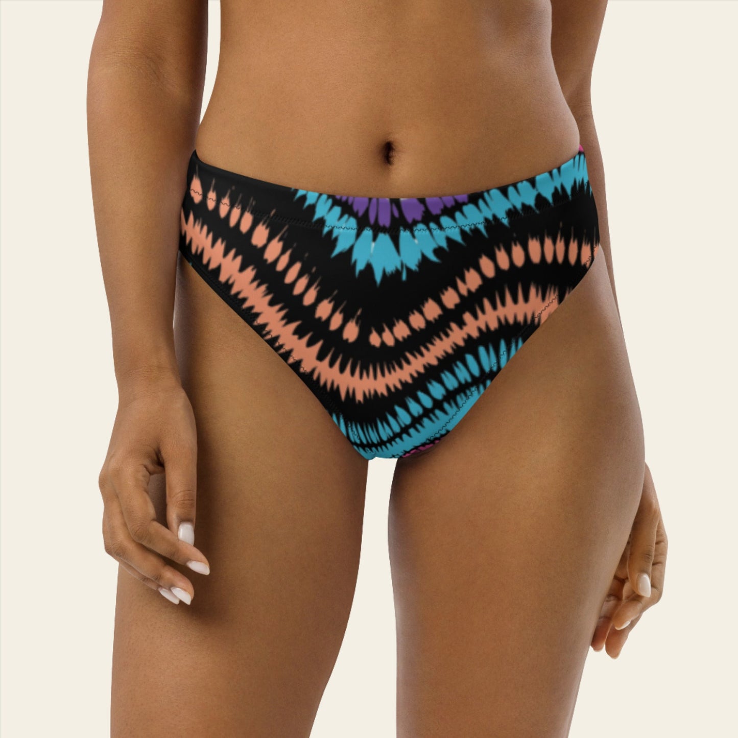 Recycled High-Waisted Bikini Bottom Peachy Crush Waves - ErdeGora