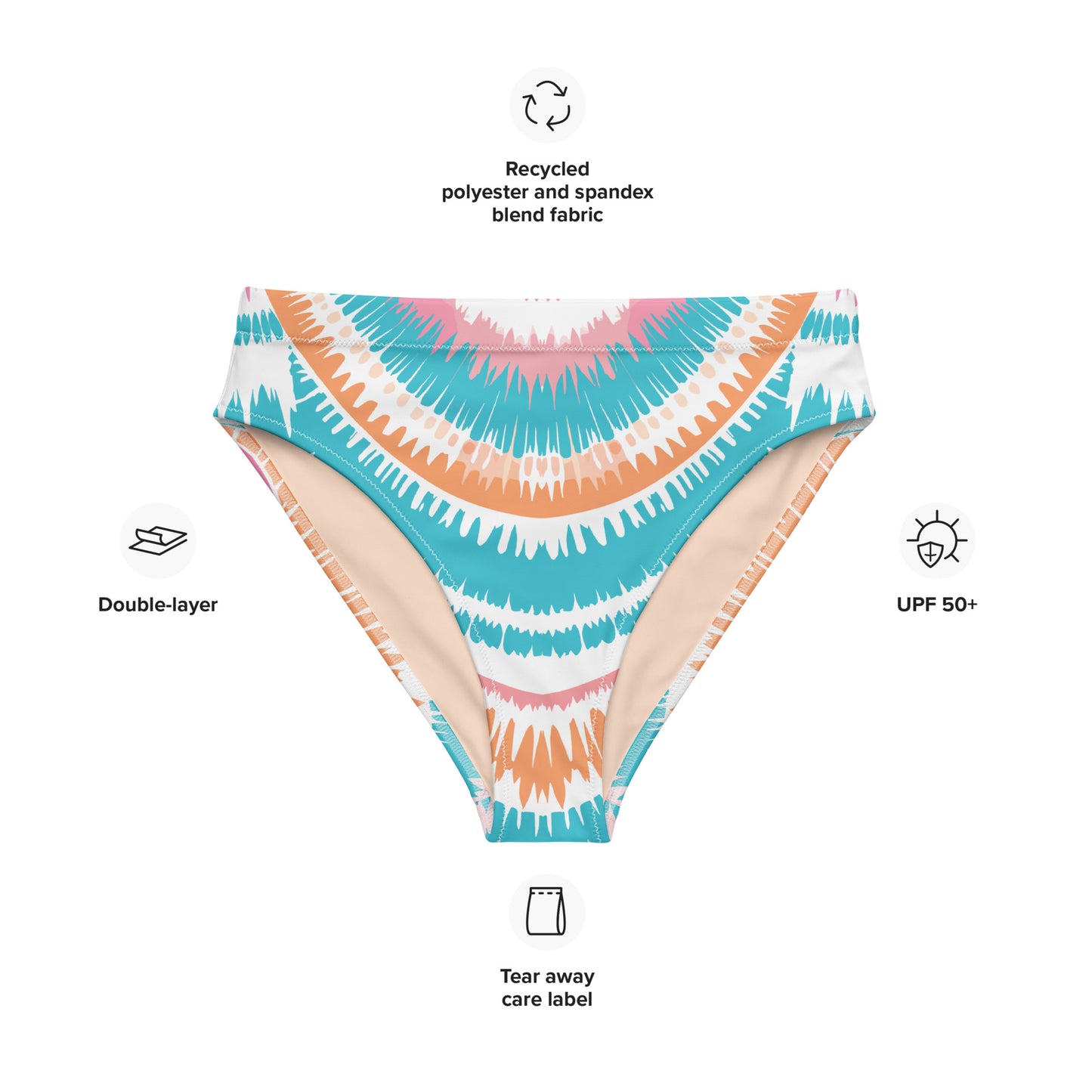 Recycled High-Waisted Bikini Bottom Peachy Ocean Drift - ErdeGora