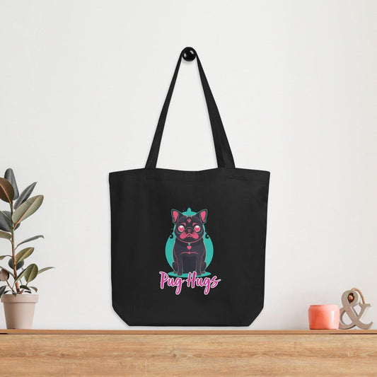 Black Eco Tote Bag Candy Pug Hugs - ErdeGora