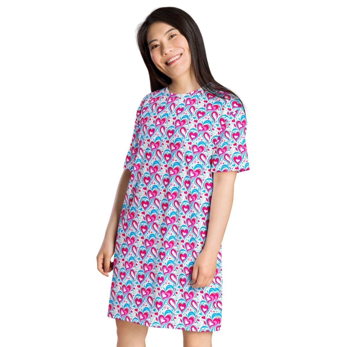 Casual T - Shirt Dress Heart Delight - ErdeGora