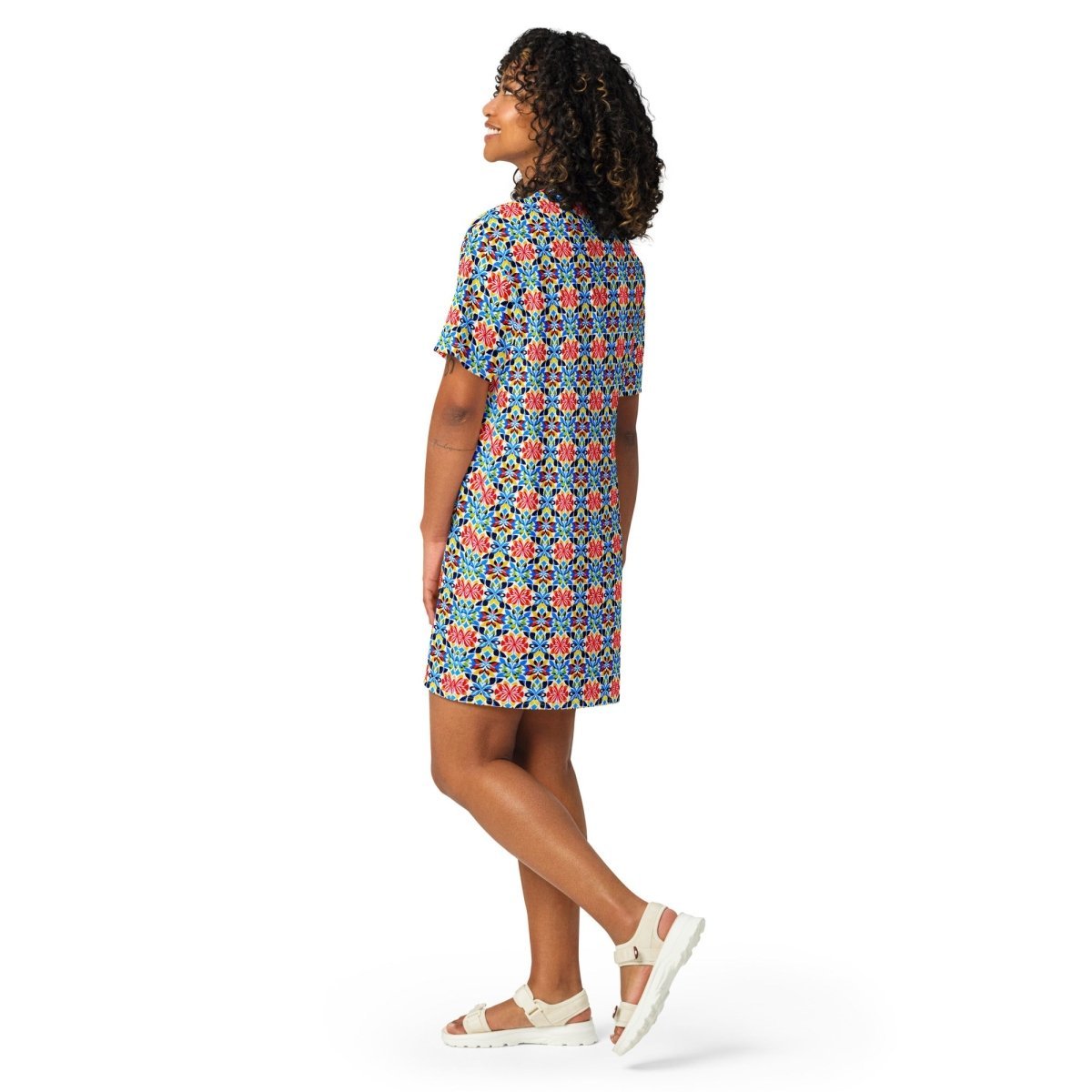 Casual T - Shirt Dress Mosaic Blooms - ErdeGora