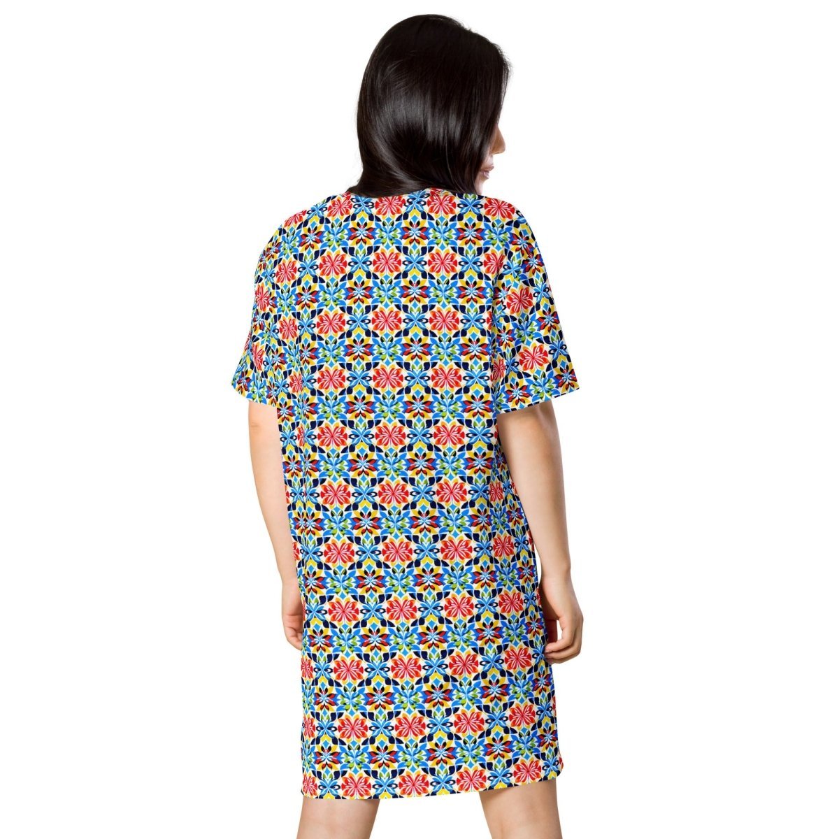 Casual T - Shirt Dress Mosaic Blooms - ErdeGora