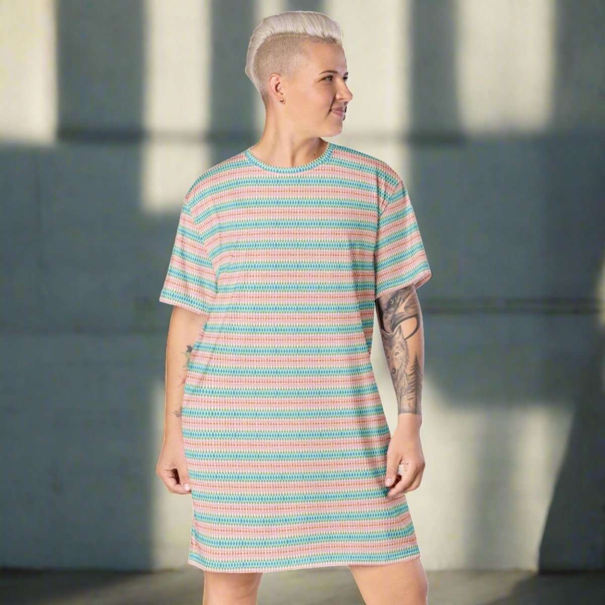 Casual T - Shirt Dress Pastel Waves - ErdeGora