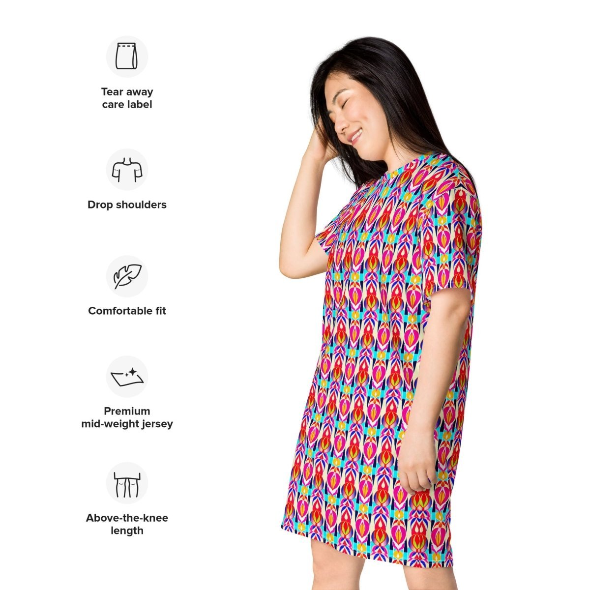 Casual T - Shirt Dress Radiant Ikat - ErdeGora