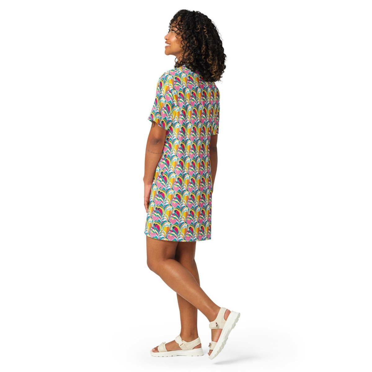 Casual T - Shirt Dress Rainbow Burst of Hearts - ErdeGora