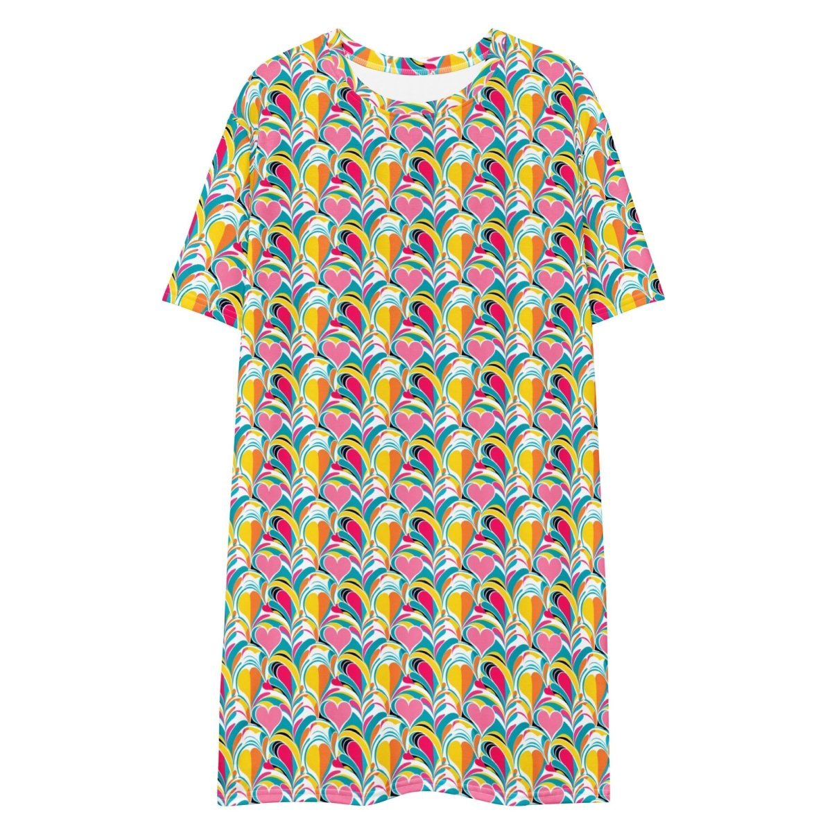 Casual T - Shirt Dress Rainbow Burst of Hearts - ErdeGora