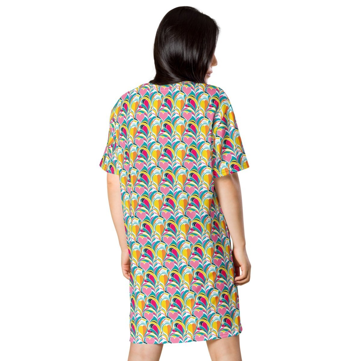 Casual T - Shirt Dress Rainbow Burst of Hearts - ErdeGora