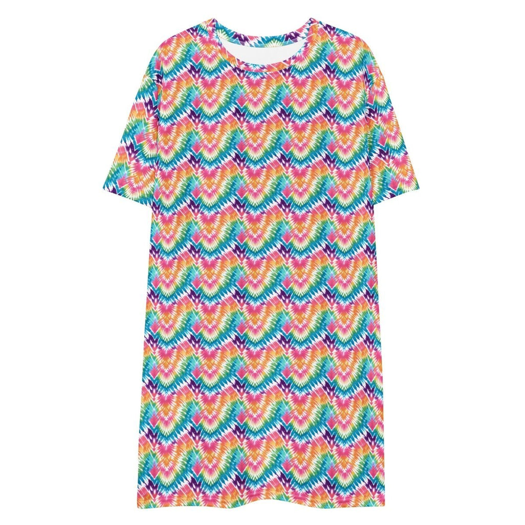 Casual T - Shirt Dress Rainbow Chevron - ErdeGora
