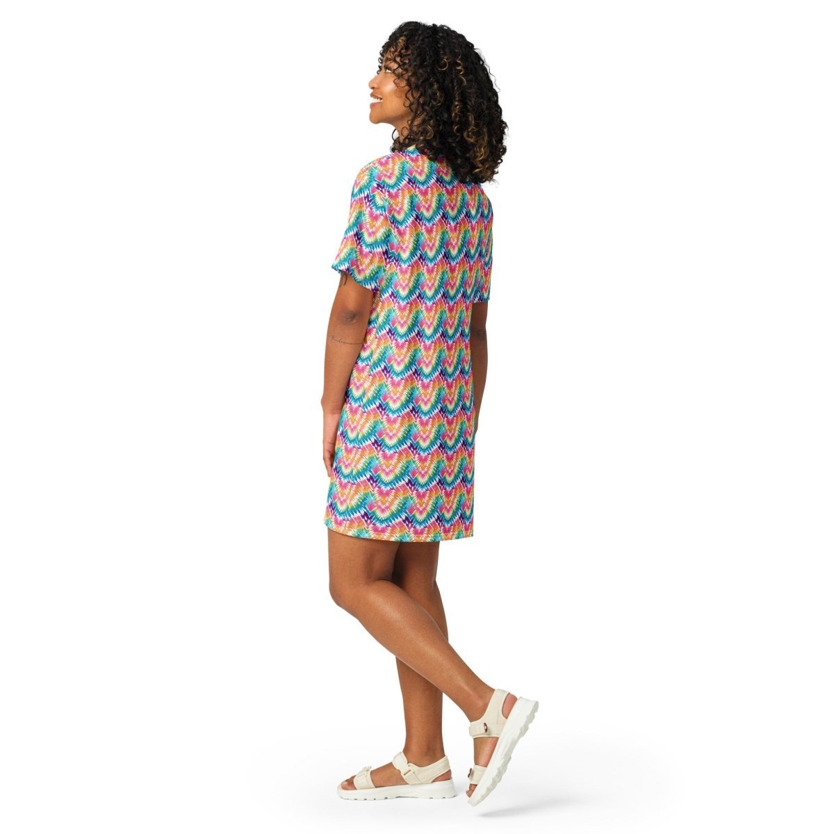 Casual T - Shirt Dress Rainbow Chevron - ErdeGora