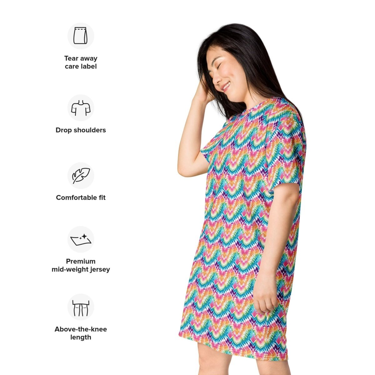 Casual T - Shirt Dress Rainbow Chevron - ErdeGora