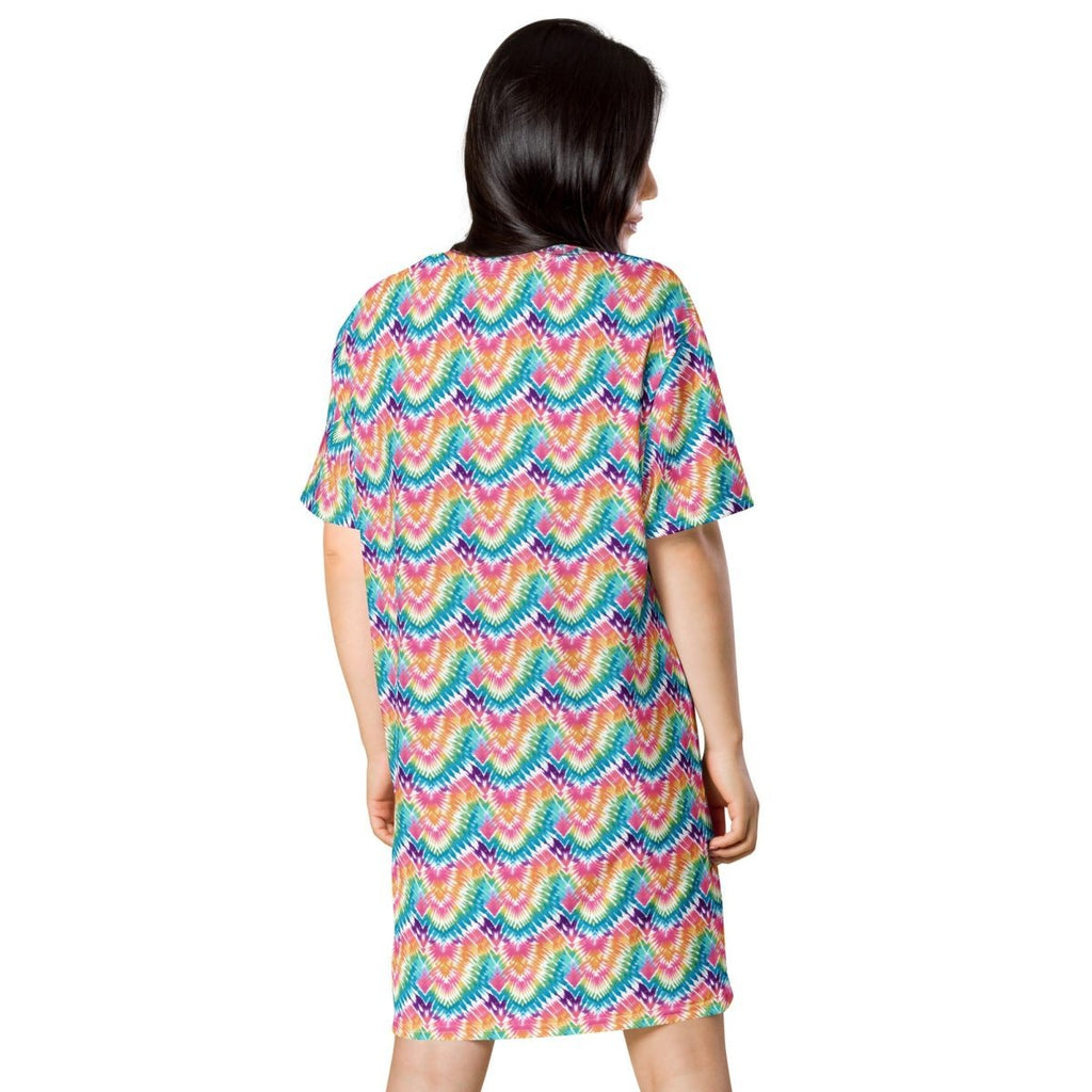 Casual T - Shirt Dress Rainbow Chevron - ErdeGora
