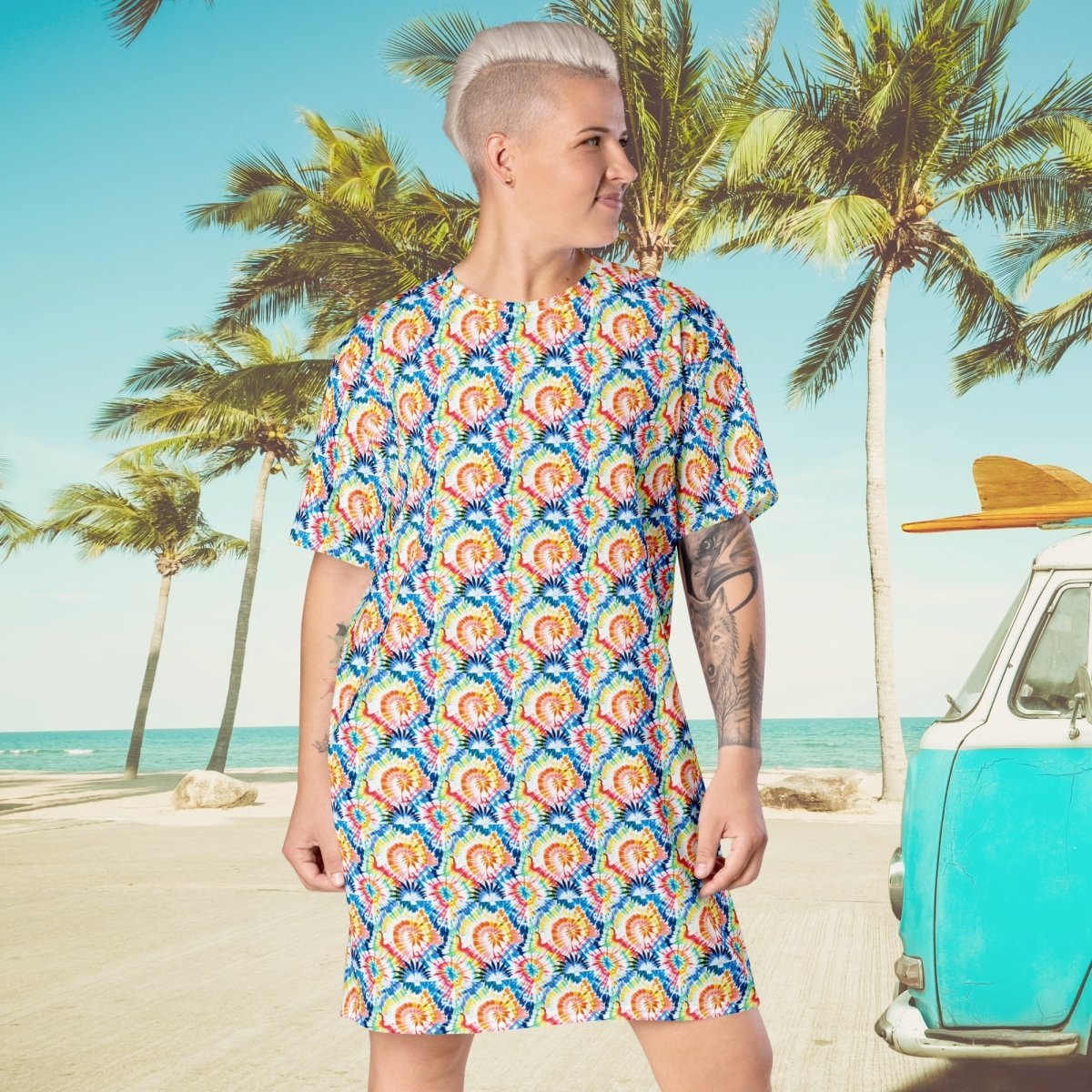 Casual T - Shirt Dress Tropical Wave - ErdeGora