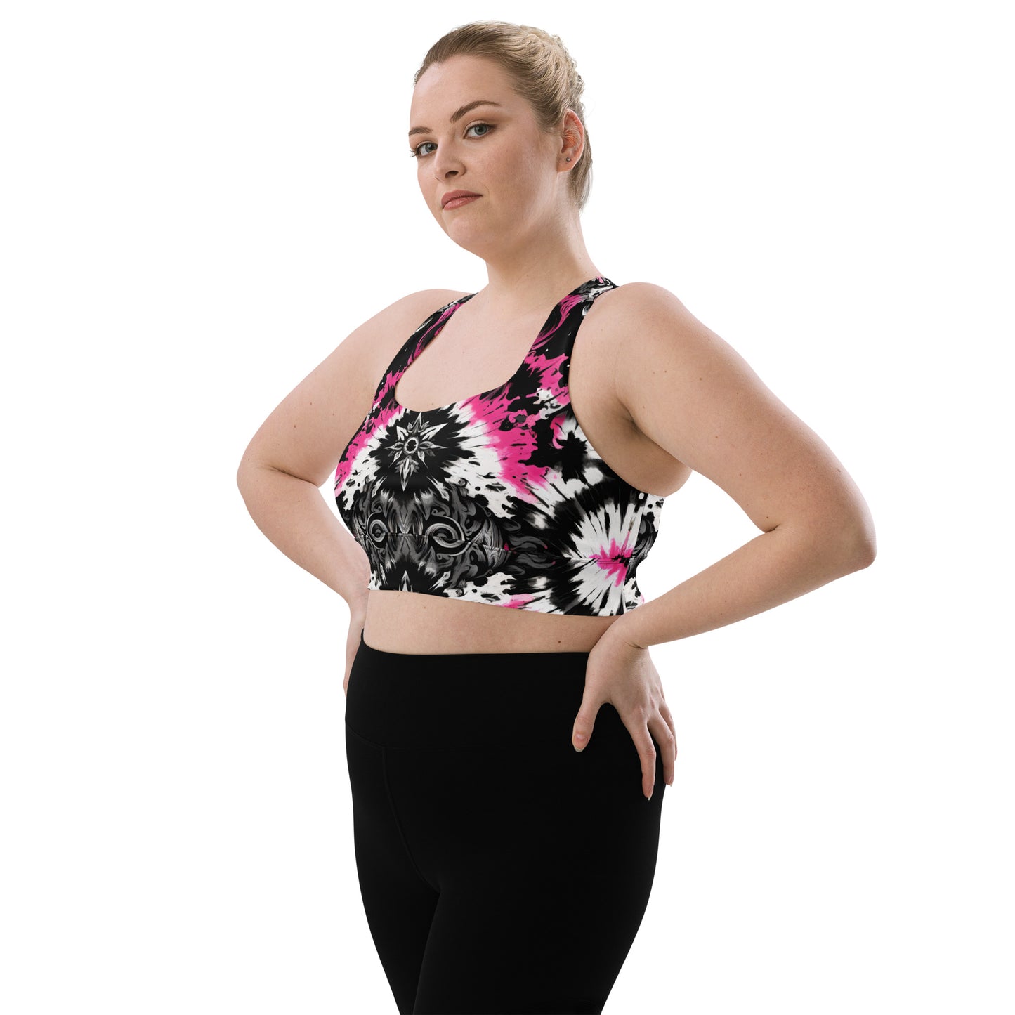 Model wearing the Dark Blush Longline Sports Bra, highlighting its sculpting fit and breathable performance fabric.