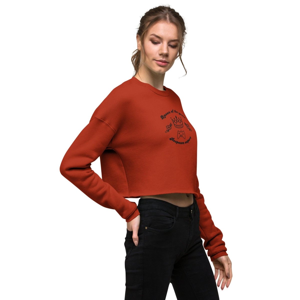 Embroidered Crop Sweatshirt Queen Of The Game - ErdeGora