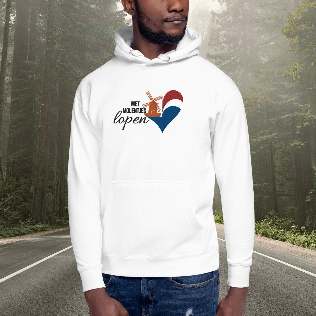 Embroidered Unisex Premium Hoodie Met Molentjes Lopen - ErdeGora