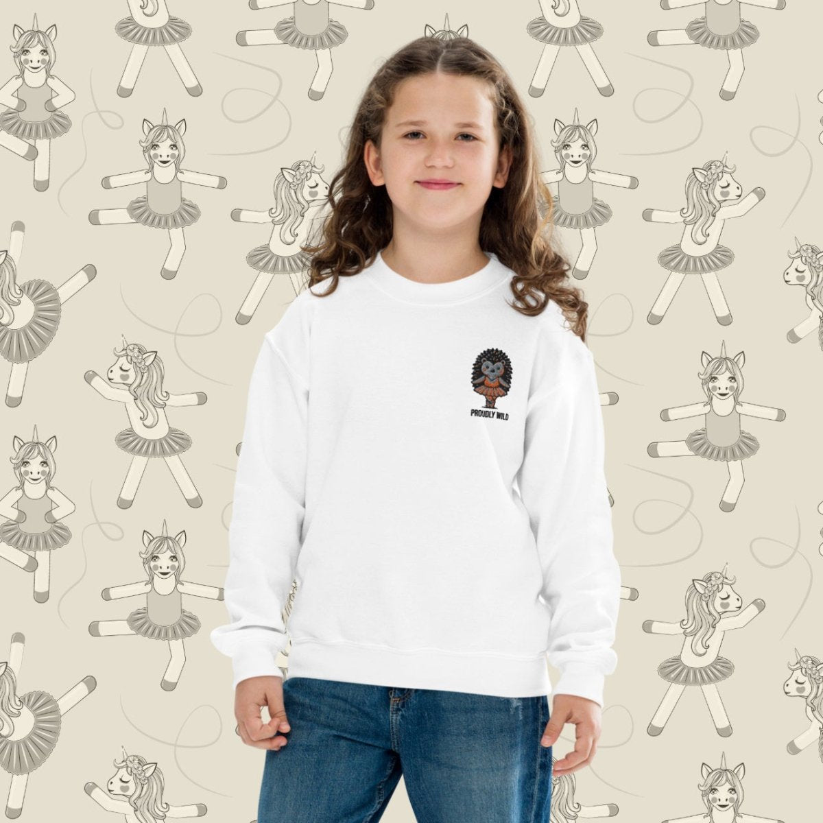 Embroidered Youth Crewneck Sweatshirt Ballerina Hedgehog - ErdeGora