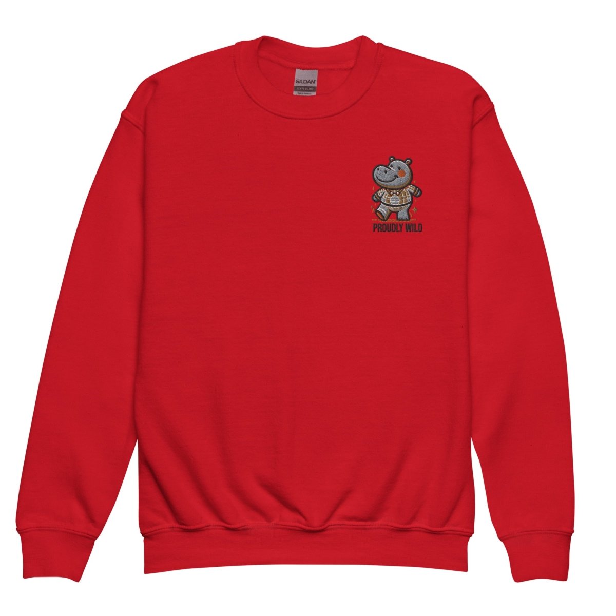 Embroidered Youth Crewneck Sweatshirt Dancing Hippopotamus - ErdeGora