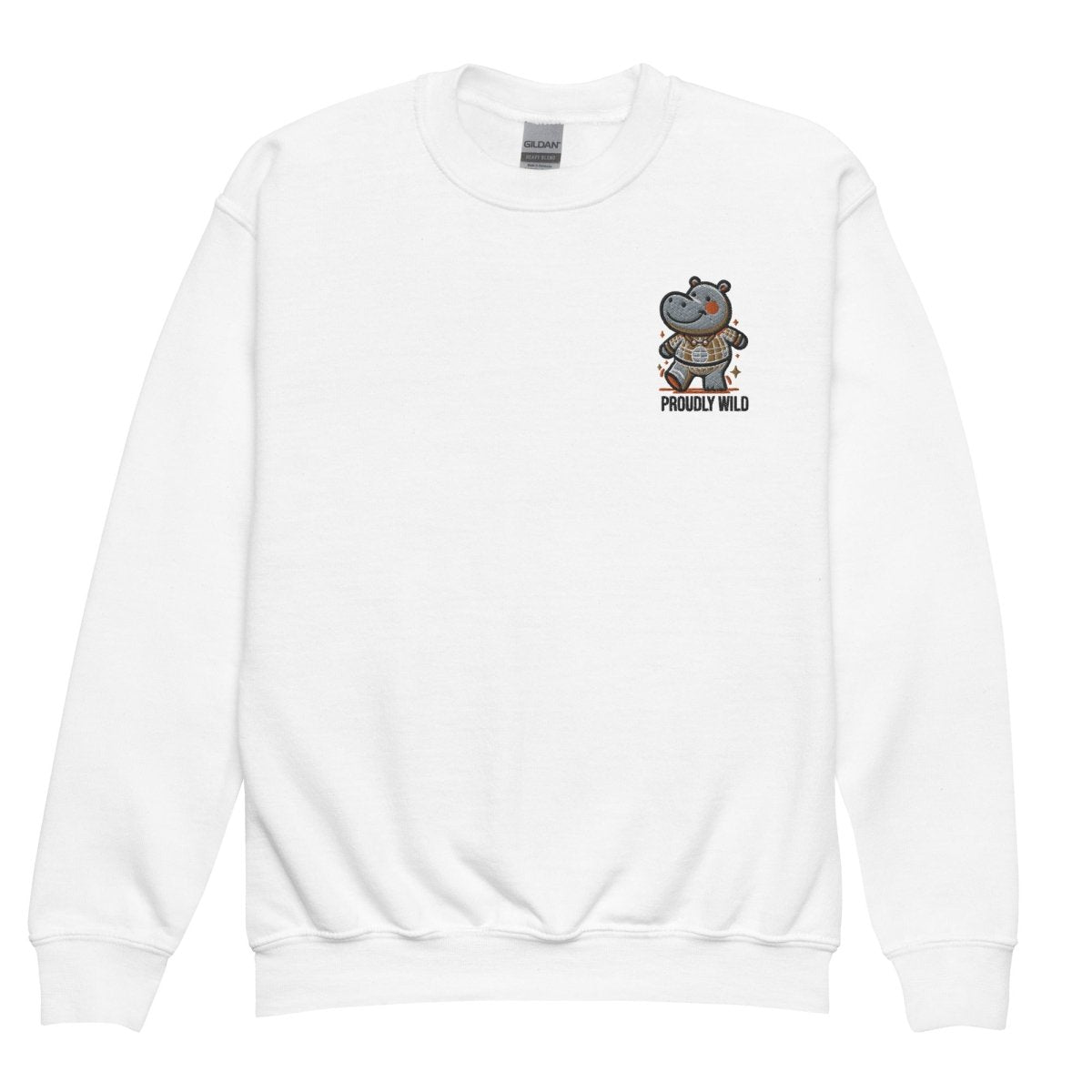 Embroidered Youth Crewneck Sweatshirt Dancing Hippopotamus - ErdeGora