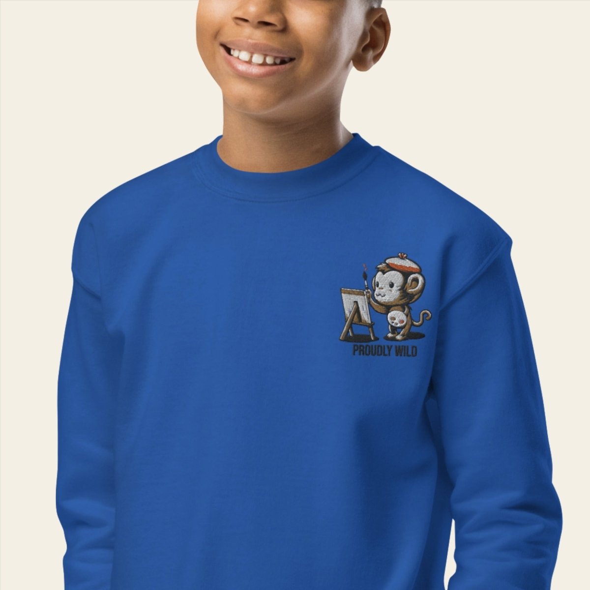 Embroidered Youth Crewneck Sweatshirt Monkey Masterpiece - ErdeGora