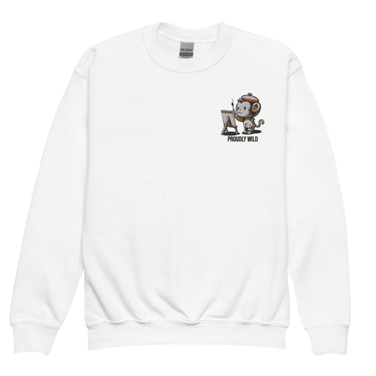 Embroidered Youth Crewneck Sweatshirt Monkey Masterpiece - ErdeGora