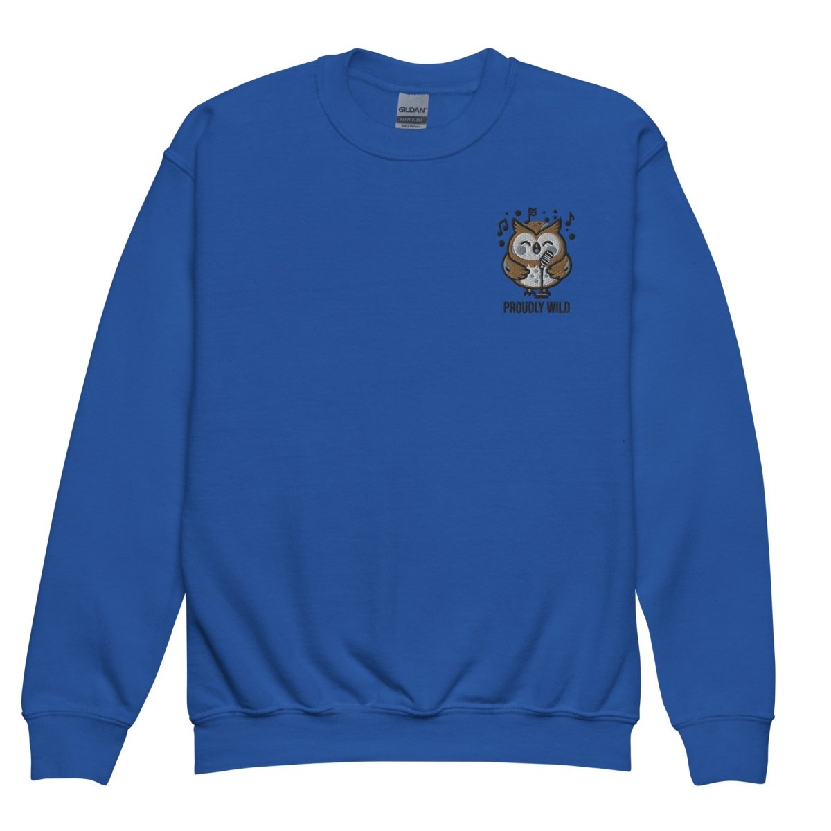 Embroidered Youth Crewneck Sweatshirt Singing Owl - ErdeGora