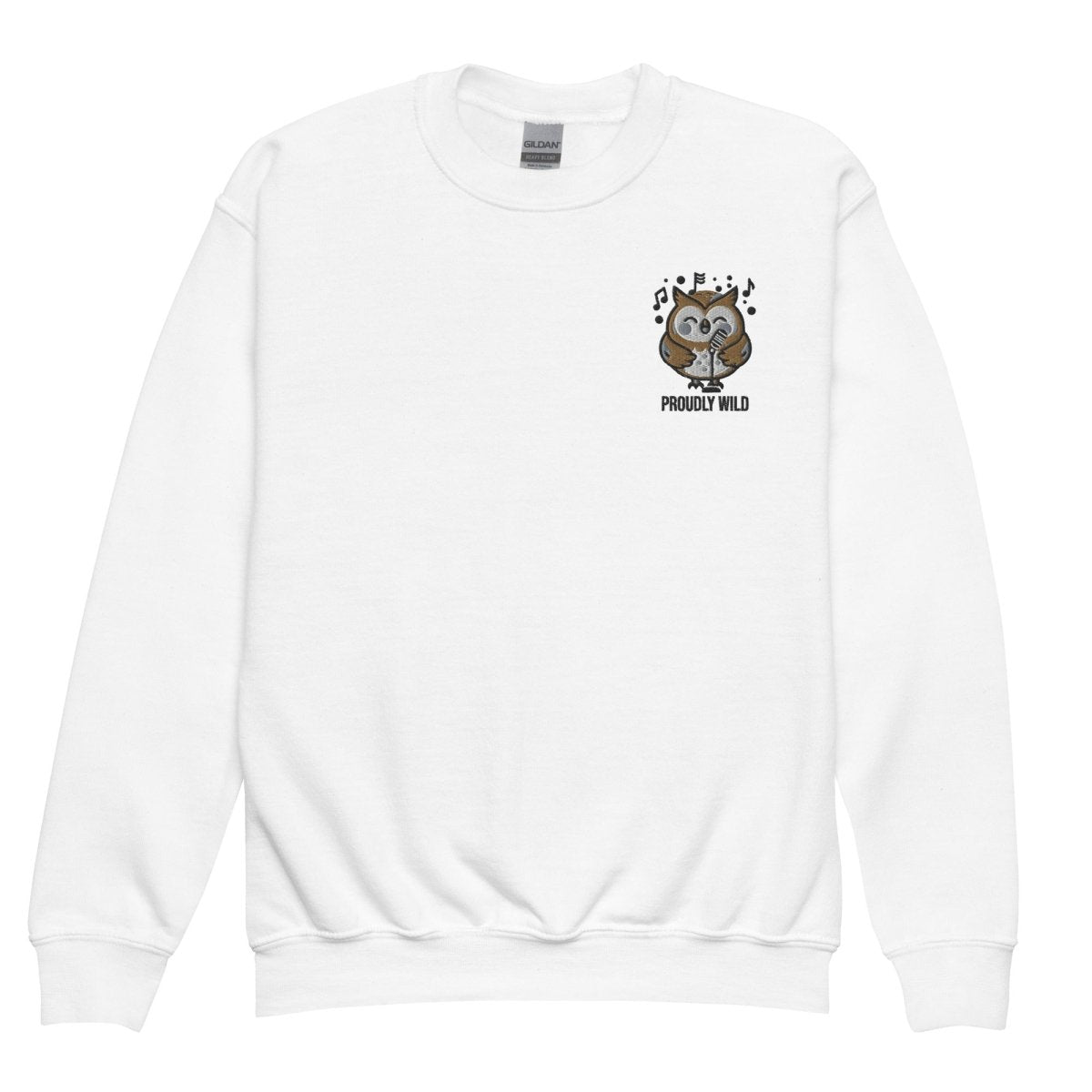 Embroidered Youth Crewneck Sweatshirt Singing Owl - ErdeGora